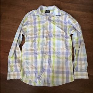 Made Light Blue & Green Plaid Casual Button-Down Shirt